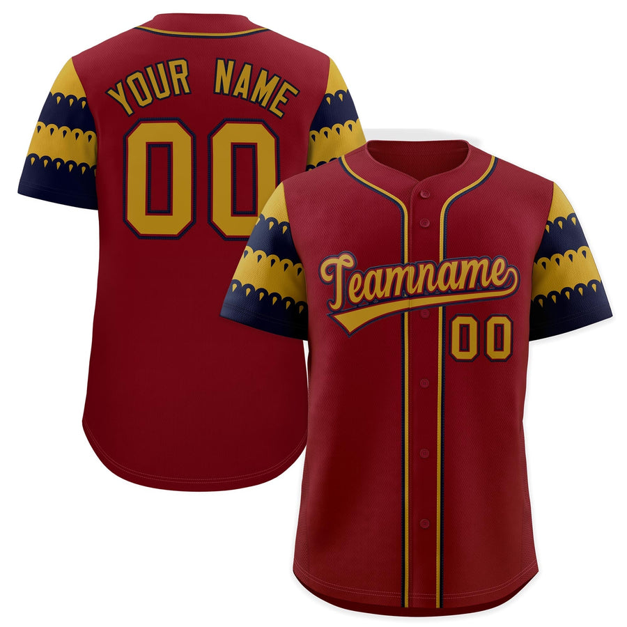 Custom Crimson Old Gold Navy Sleeve Flag Lace Baseball Jersey | BuyFootballJersey