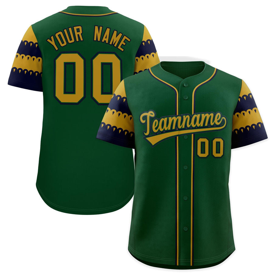 Custom Green Old Gold Navy Sleeve Flag Lace Baseball Jersey | BuyFootballJersey
