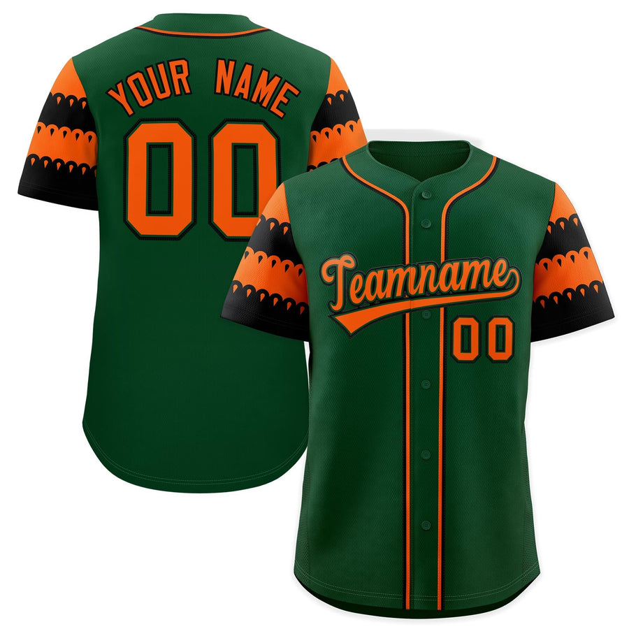 Custom Green Orange Black Sleeve Flag Lace Baseball Jersey | BuyFootballJersey