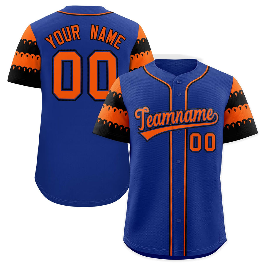Custom Royal Orange Black Sleeve Flag Lace Baseball Jersey | BuyFootballJersey