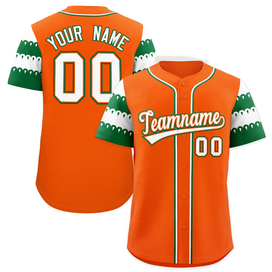 Custom Orange Kelly Green White Sleeve Flag Lace Baseball Jersey | BuyFootballJersey
