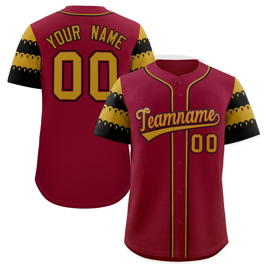 Custom Crimson Old Gold Black Sleeve Flag Lace Baseball Jersey | BuyFootballJersey
