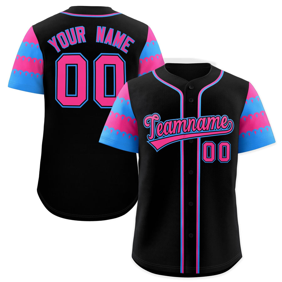 Custom Black Pink Powder Blue Sleeve Flag Lace Baseball Jersey | BuyFootballJersey