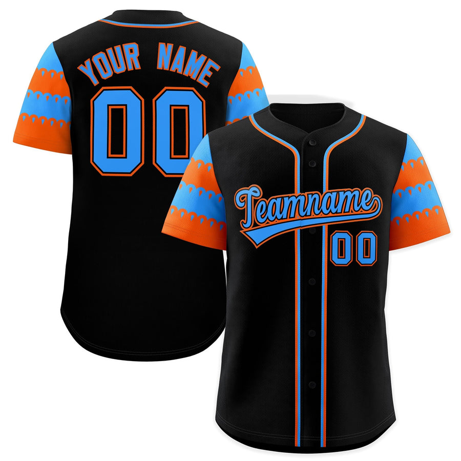 Custom Black Powder Blue Orange Sleeve Flag Lace Baseball Jersey | BuyFootballJersey