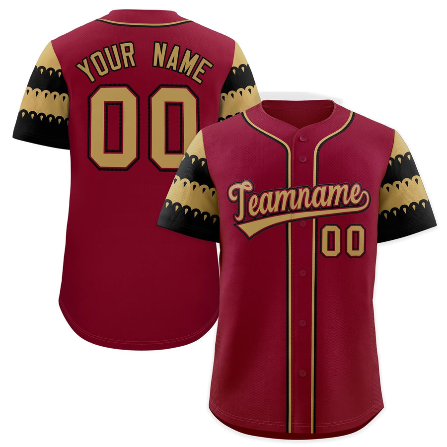 Custom Crimson Black Old Gold Sleeve Flag Lace Baseball Jersey | BuyFootballJersey