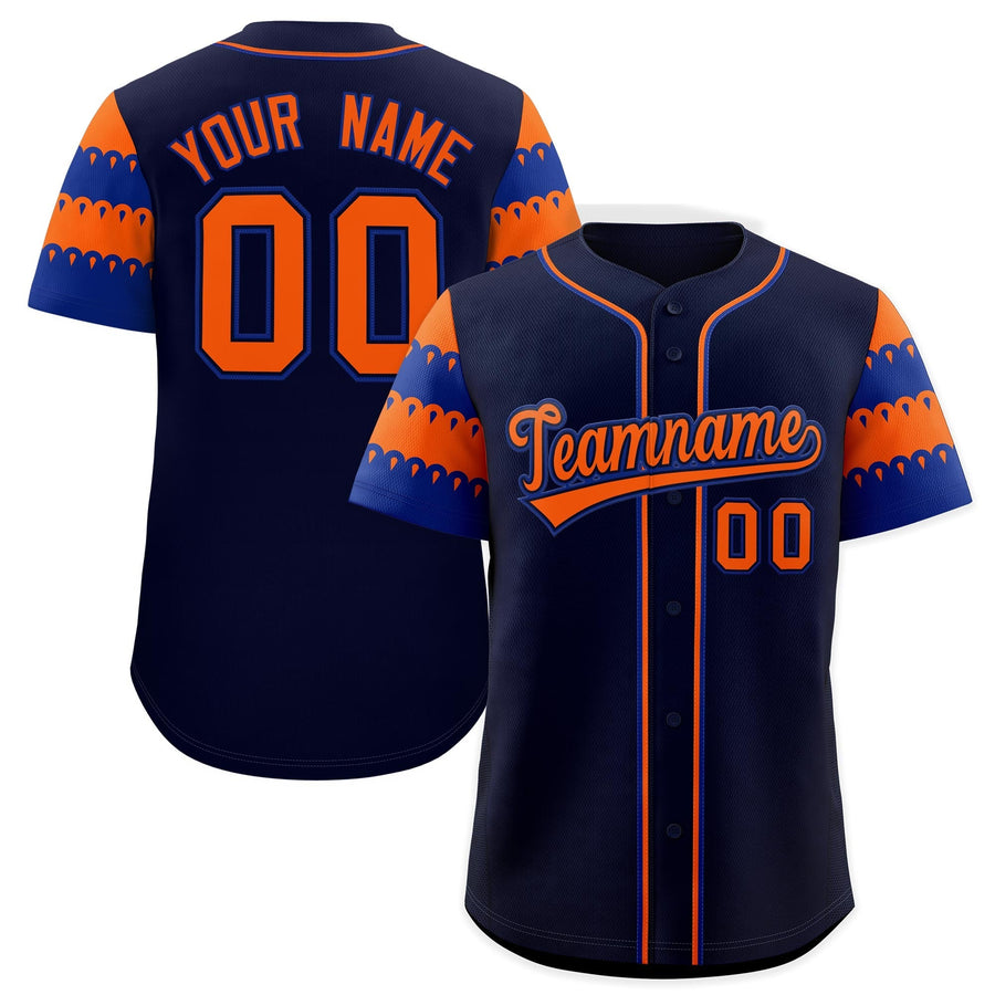 Custom Navy Orange Royal Sleeve Flag Lace Baseball Jersey | BuyFootballJersey