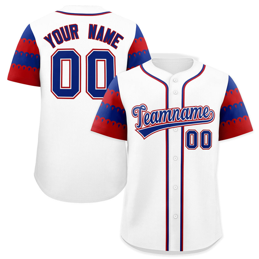 Custom White Red Royal Sleeve Flag Lace Baseball Jersey | BuyFootballJersey