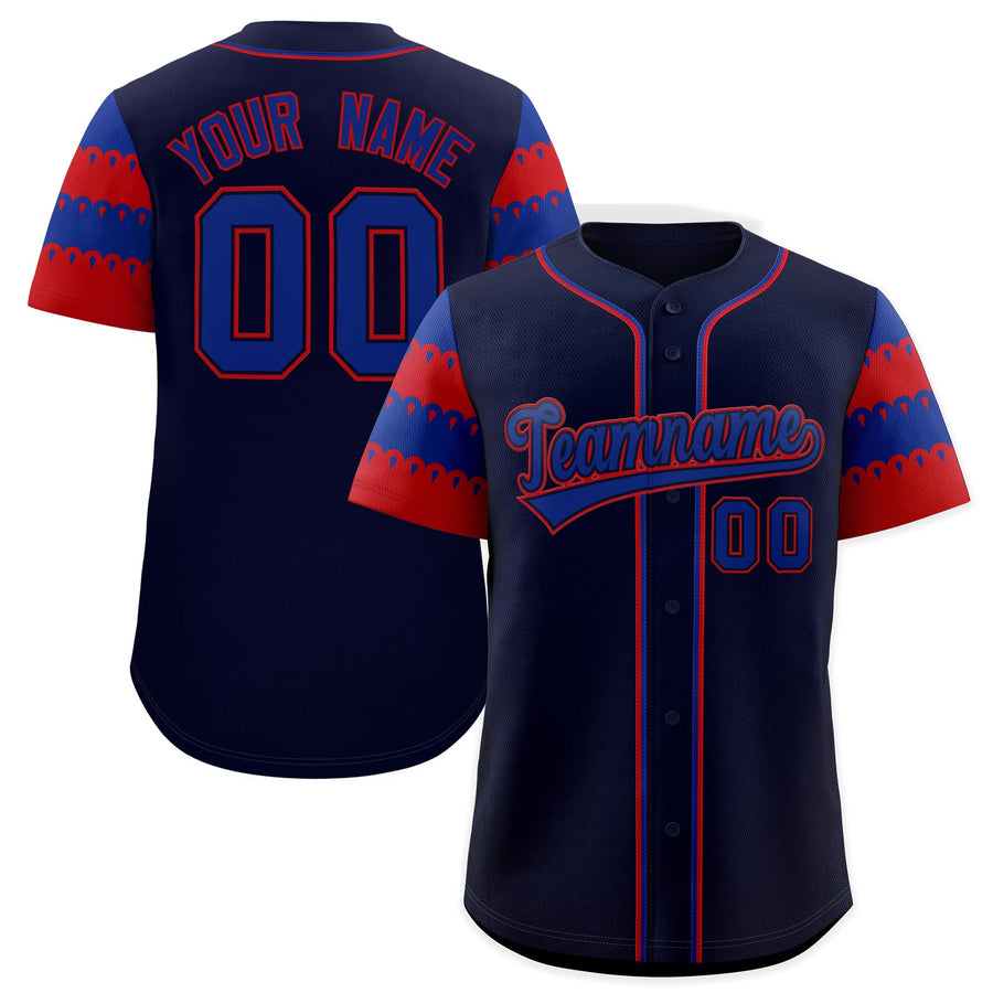 Custom Navy Red Royal Sleeve Flag Lace Baseball Jersey | BuyFootballJersey