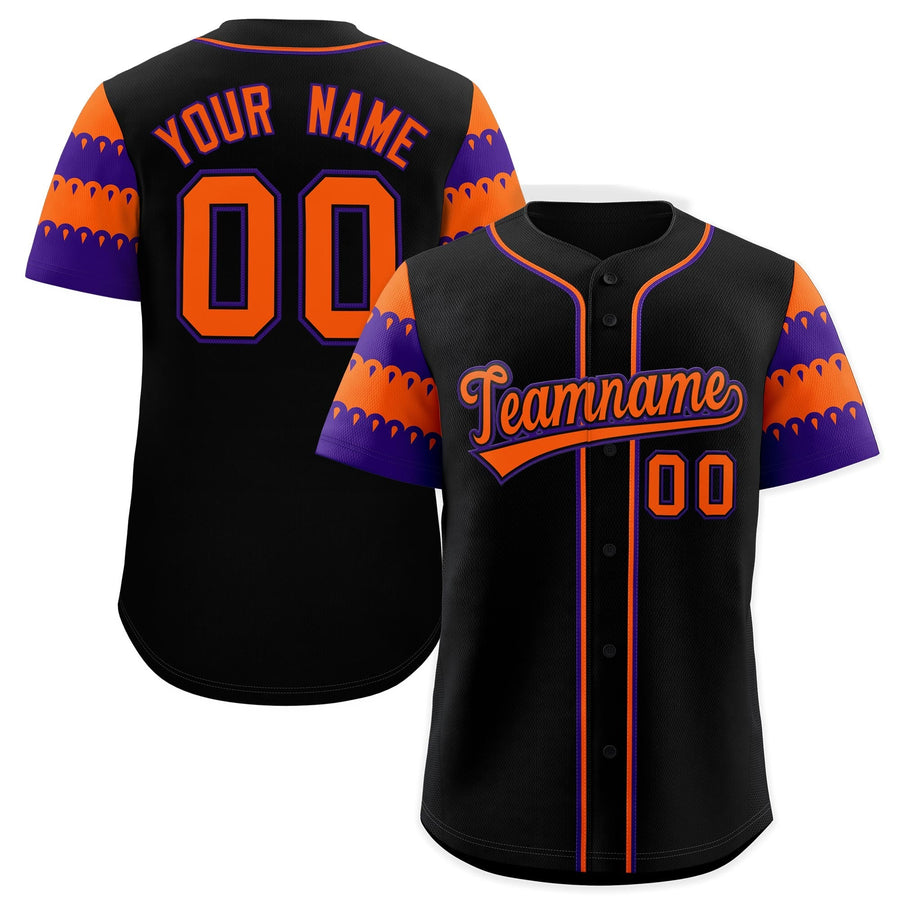 Custom Black Orange Purple Sleeve Flag Lace Baseball Jersey | BuyFootballJersey