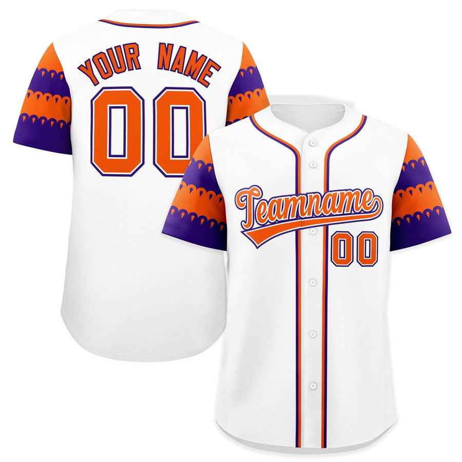 Custom White Orange Purple Sleeve Flag Lace Baseball Jersey | BuyFootballJersey