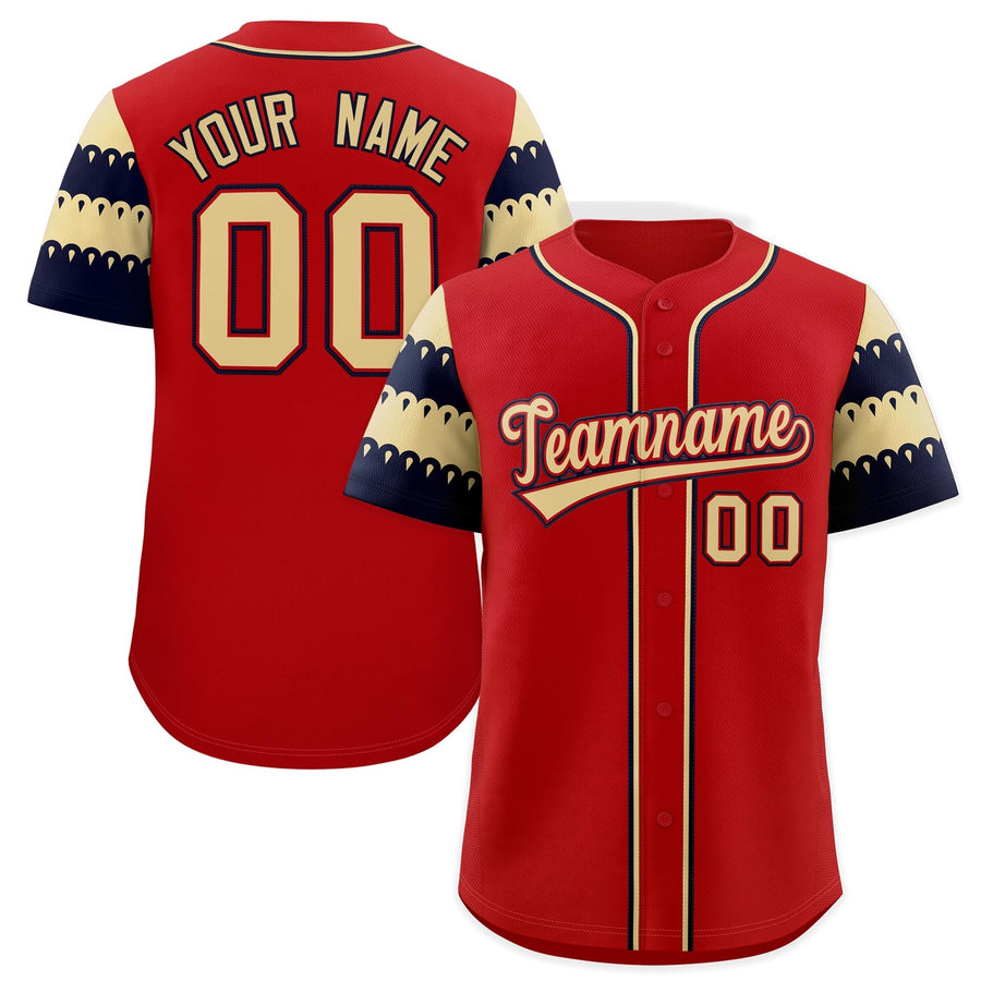 Custom Red Khaki Black Sleeve Flag Lace Baseball Jersey | BuyFootballJersey