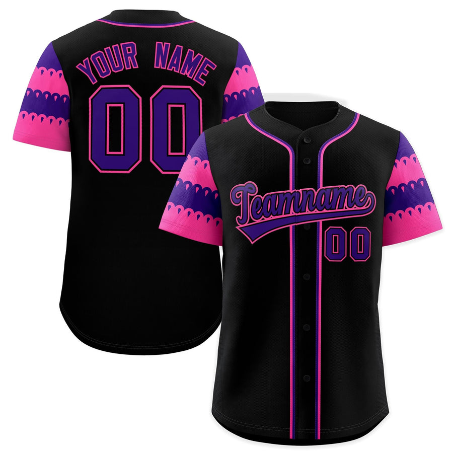 Custom Black Pink Purple Sleeve Flag Lace Baseball Jersey | BuyFootballJersey