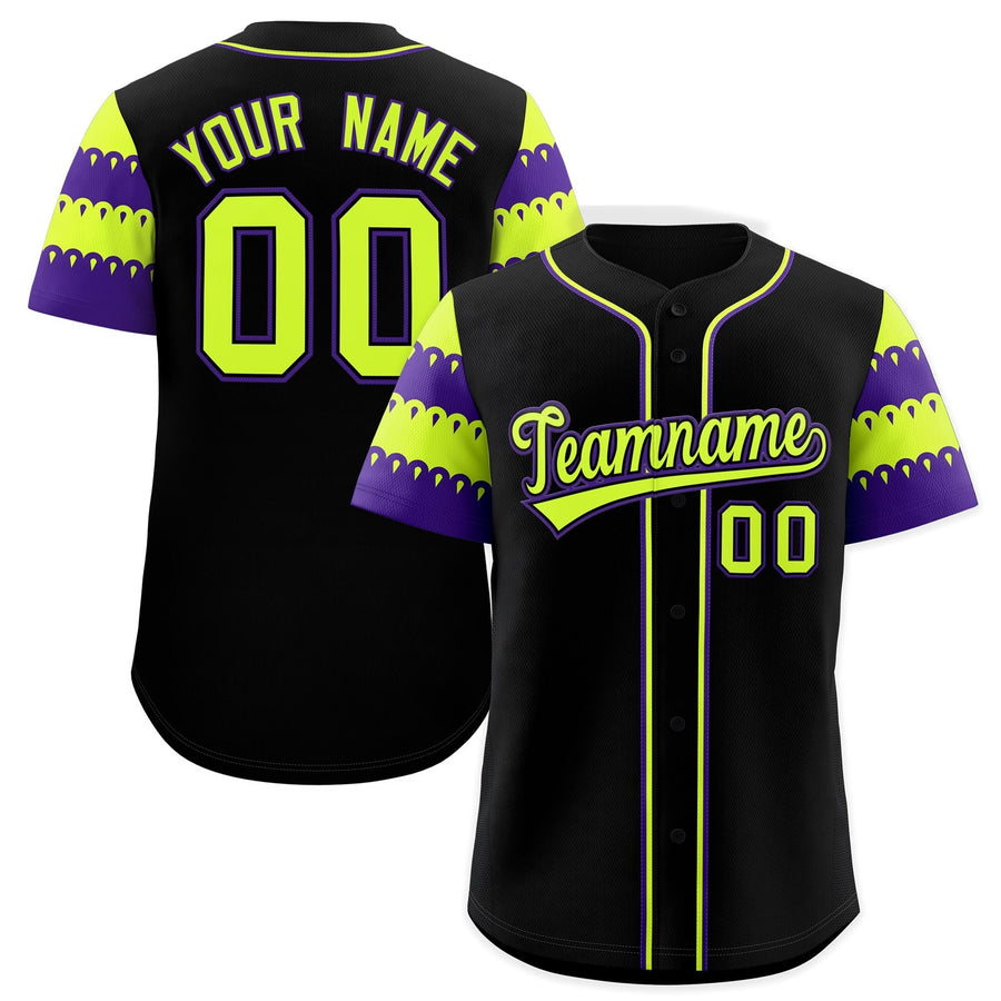 Custom Black Purple Sleeve Flag Lace Baseball Jersey | BuyFootballJersey