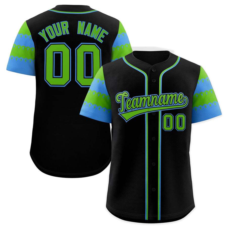 Custom Black Green Powder Blue Sleeve Flag Lace Baseball Jersey | BuyFootballJersey