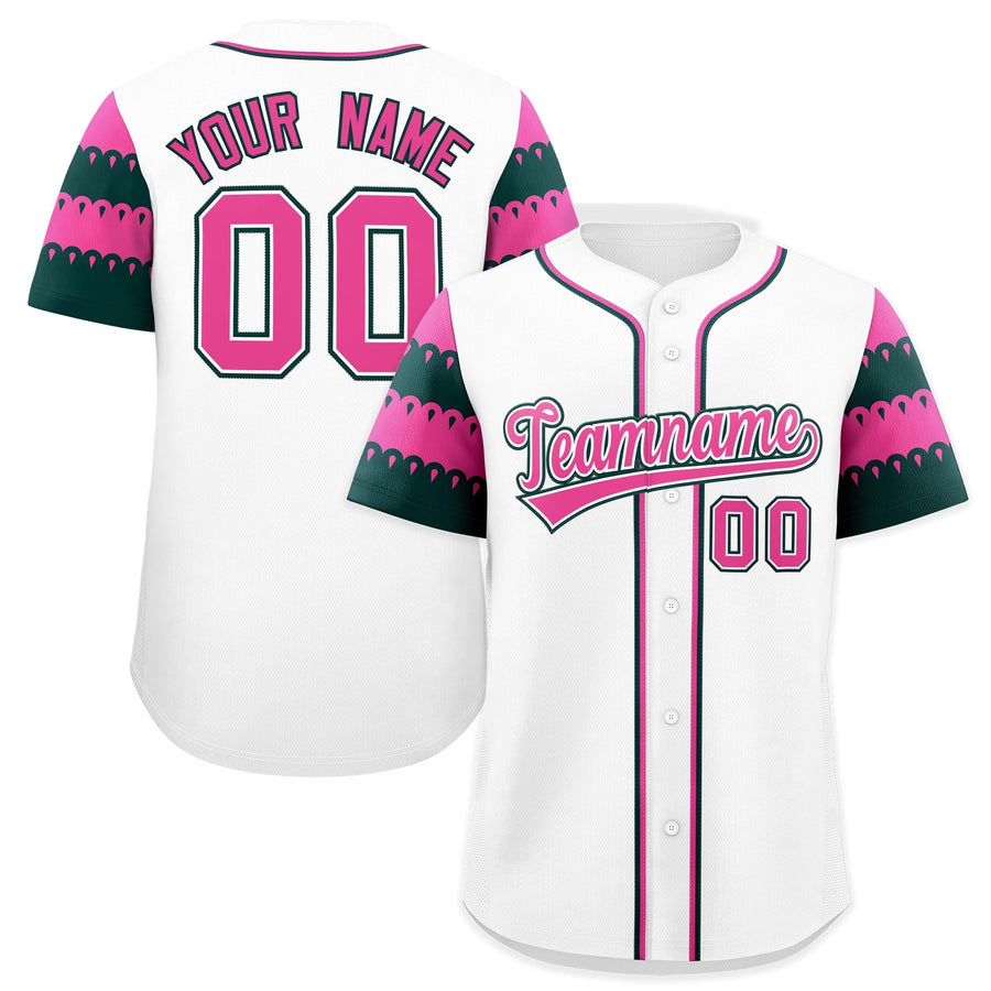 Custom White Green Pink Sleeve Flag Lace Baseball Jersey | BuyFootballJersey
