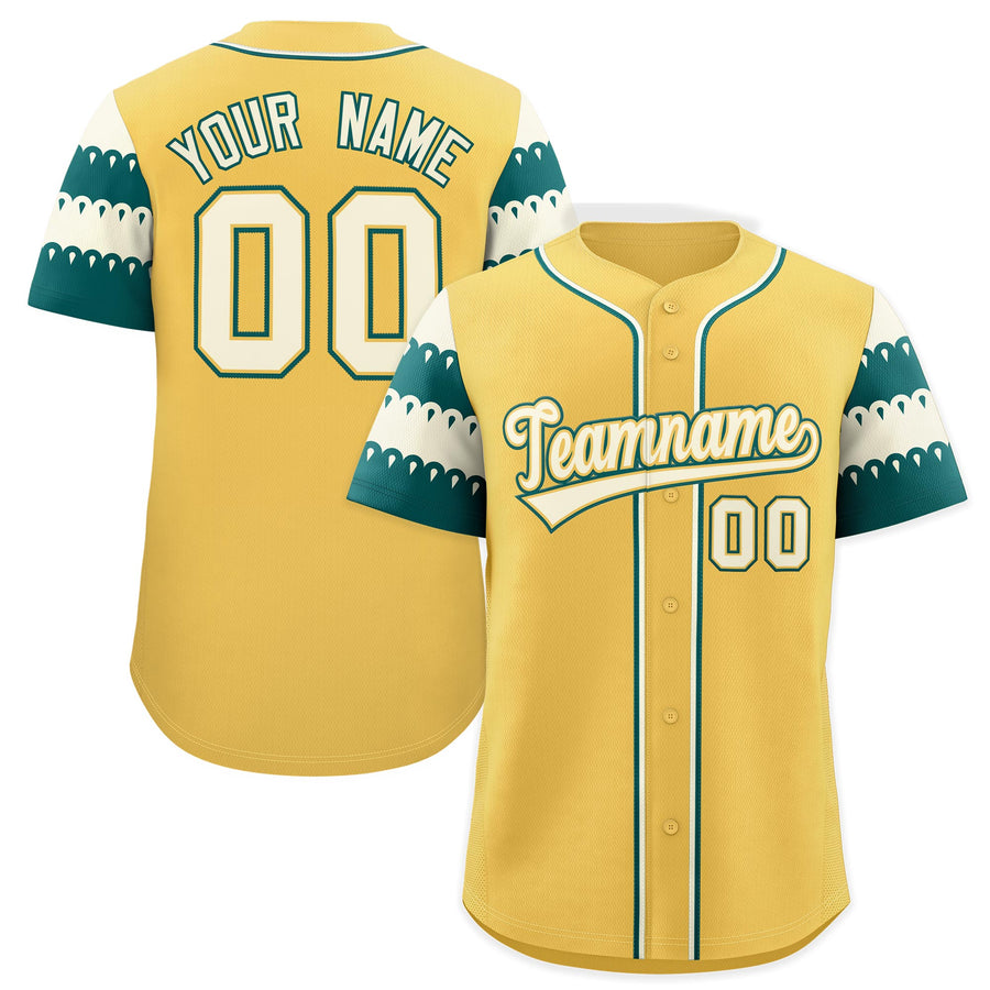 Custom Khaki Teal Cream Sleeve Flag Lace Baseball Jersey | BuyFootballJersey
