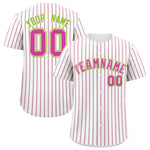 Custom White Neon Green Tricolor Stripe Fashion Baseball Jersey | BuyFootballJersey