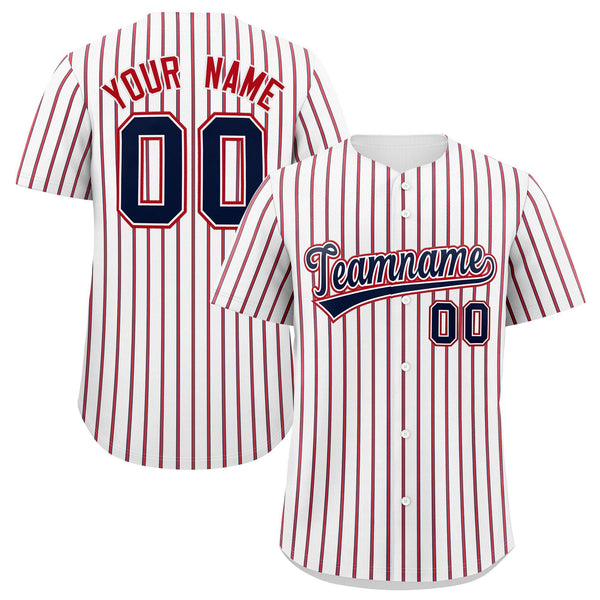 Custom White Navy Tricolor Stripe Fashion Baseball Jersey | BuyFootballJersey
