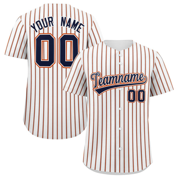 Custom White Navy Tricolor Stripe Fashion Baseball Jersey | BuyFootballJersey
