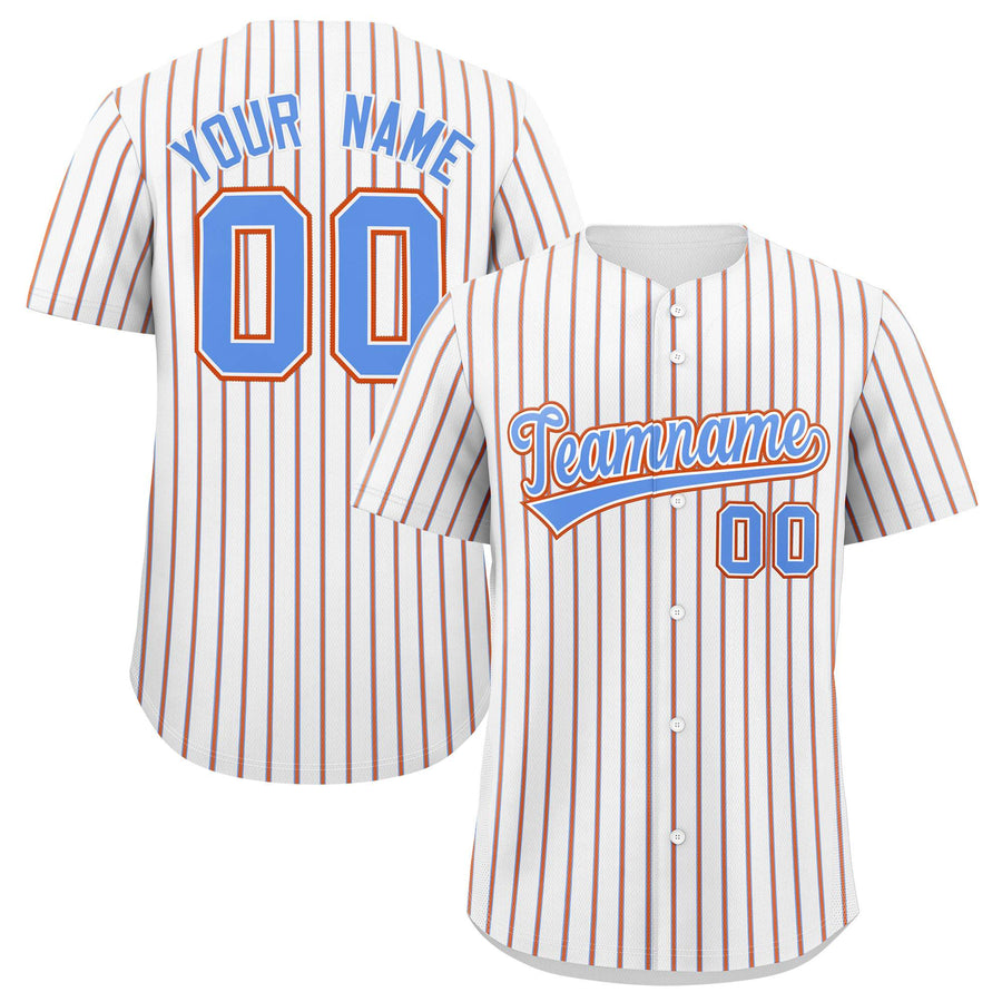Custom White Powder Blue Tricolor Stripe Fashion Baseball Jersey | BuyFootballJersey