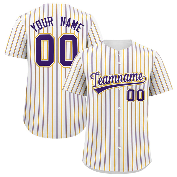 Custom White Purple Tricolor Stripe Fashion Baseball Jersey | BuyFootballJersey