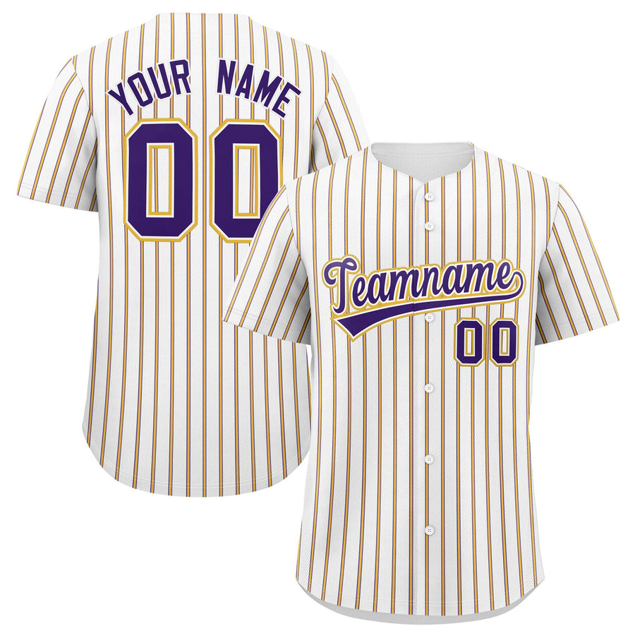 Custom White Purple Tricolor Stripe Fashion Baseball Jersey | BuyFootballJersey