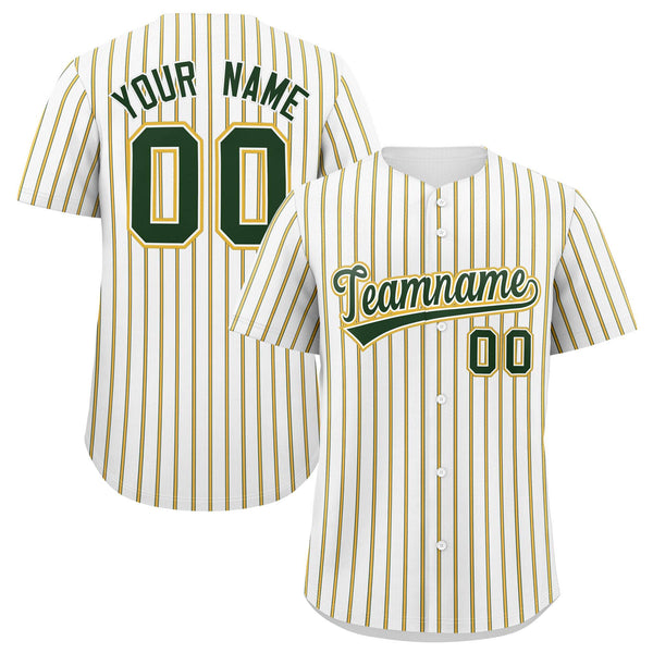 Custom White Green Tricolor Stripe Fashion Baseball Jersey | BuyFootballJersey