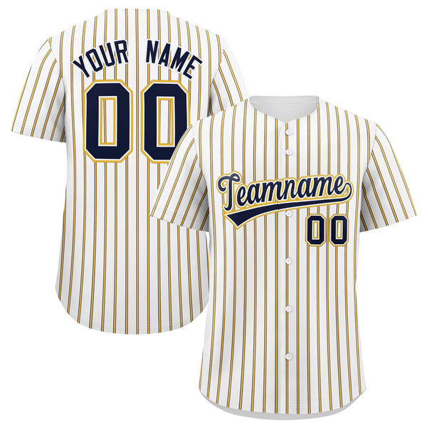 Custom White Navy Tricolor Stripe Fashion Baseball Jersey | BuyFootballJersey