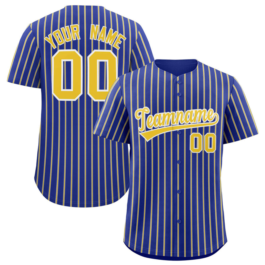 Custom Royal White Tricolor Stripe Fashion Baseball Jersey | BuyFootballJersey