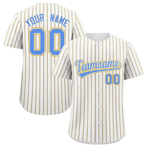 Custom White Powder Blue Tricolor Stripe Fashion Baseball Jersey | BuyFootballJersey