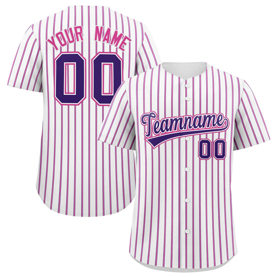 Custom White Purple Tricolor Stripe Fashion Baseball Jersey | BuyFootballJersey