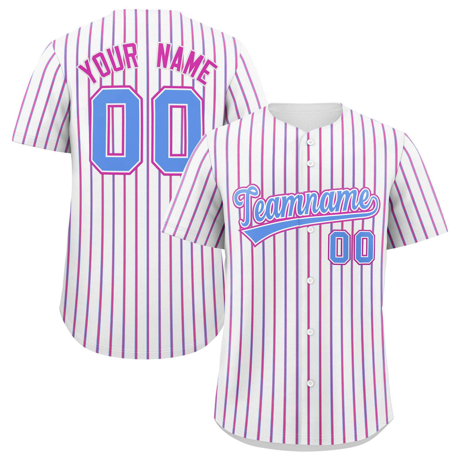 Custom White Powder Blue Tricolor Stripe Fashion Baseball Jersey | BuyFootballJersey