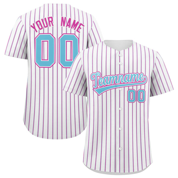 Custom White Sky Blue Tricolor Stripe Fashion Baseball Jersey | BuyFootballJersey