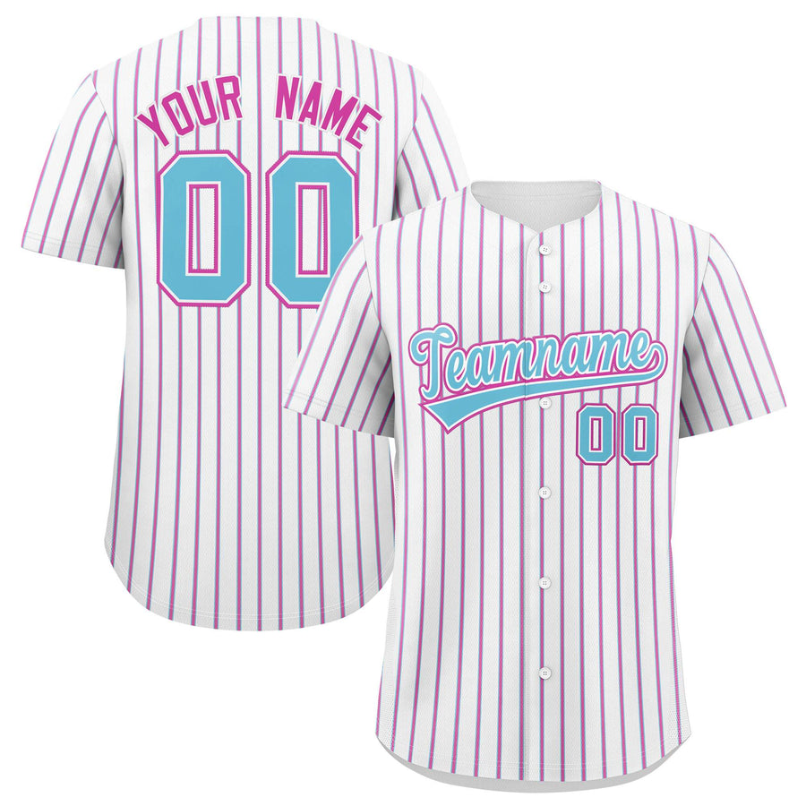 Custom White Sky Blue Tricolor Stripe Fashion Baseball Jersey | BuyFootballJersey