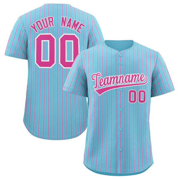 Custom Sky Blue White Tricolor Stripe Fashion Baseball Jersey | BuyFootballJersey