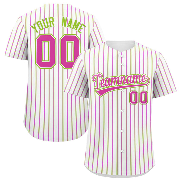 Custom White Neon Green Tricolor Stripe Fashion Baseball Jersey | BuyFootballJersey