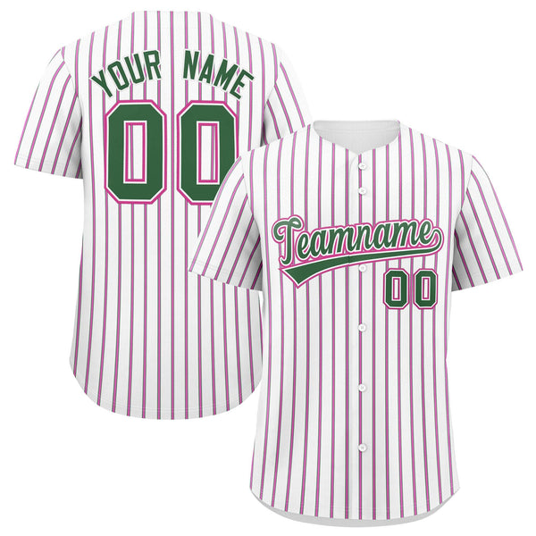 Custom White Kelly Green Tricolor Stripe Fashion Baseball Jersey | BuyFootballJersey