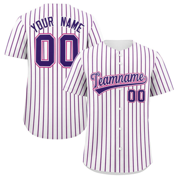 Custom White Pink Tricolor Stripe Fashion Baseball Jersey | BuyFootballJersey