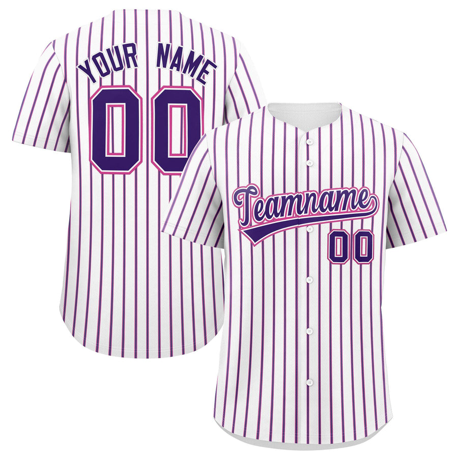 Custom White Pink Tricolor Stripe Fashion Baseball Jersey | BuyFootballJersey
