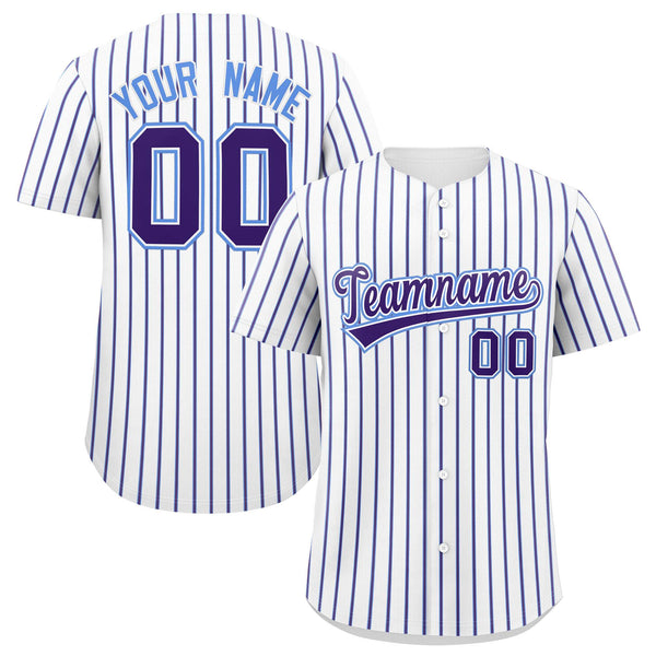 Custom White Powder Blue Tricolor Stripe Fashion Baseball Jersey | BuyFootballJersey