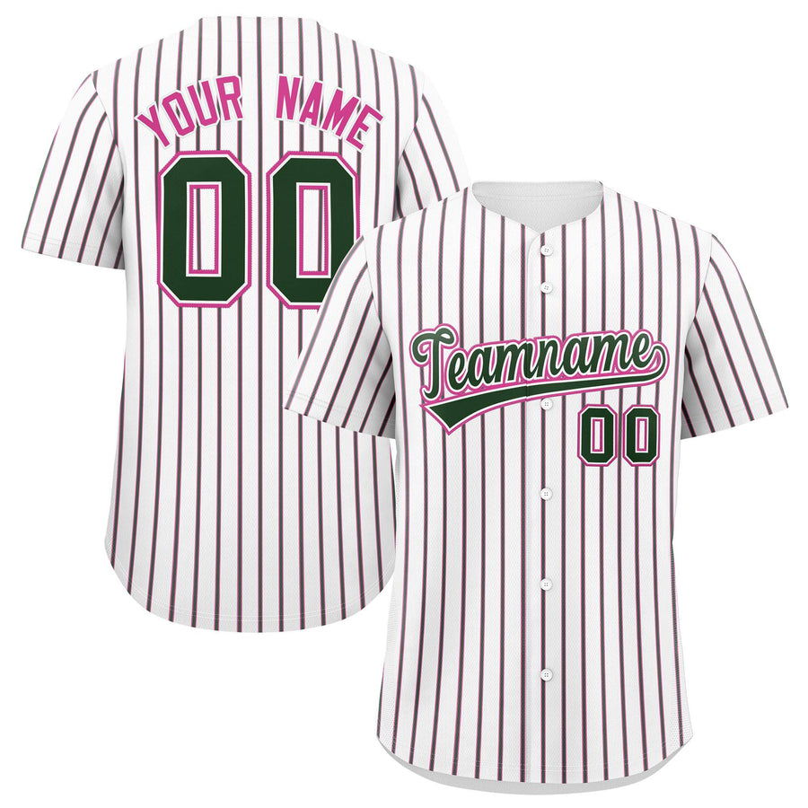 Custom White Pink Tricolor Stripe Fashion Baseball Jersey | BuyFootballJersey