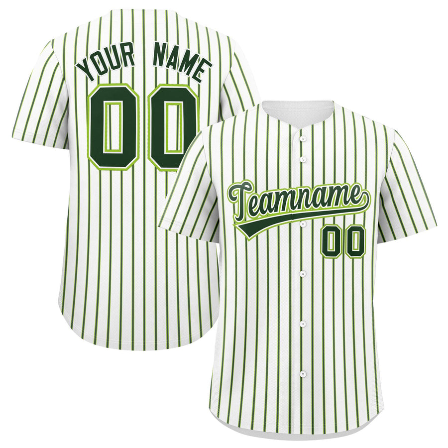 Custom White Neon Green Tricolor Stripe Fashion Baseball Jersey | BuyFootballJersey