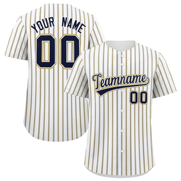 Custom White Navy Tricolor Stripe Fashion Baseball Jersey | BuyFootballJersey