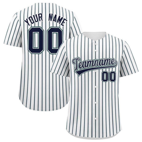Custom White Navy Tricolor Stripe Fashion Baseball Jersey | BuyFootballJersey