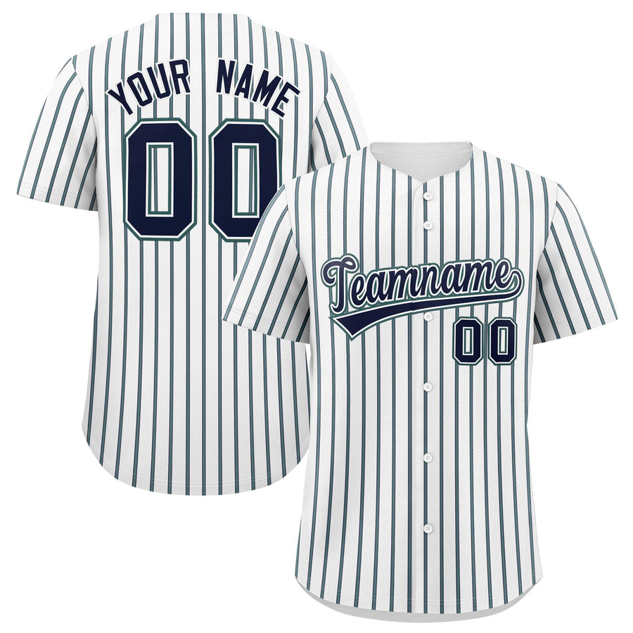 Custom White Navy Tricolor Stripe Fashion Baseball Jersey | BuyFootballJersey