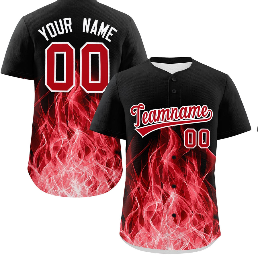 Custom Black Red White Flame Graffiti Pattern Personalization Baseball Jersey | BuyFootballJersey