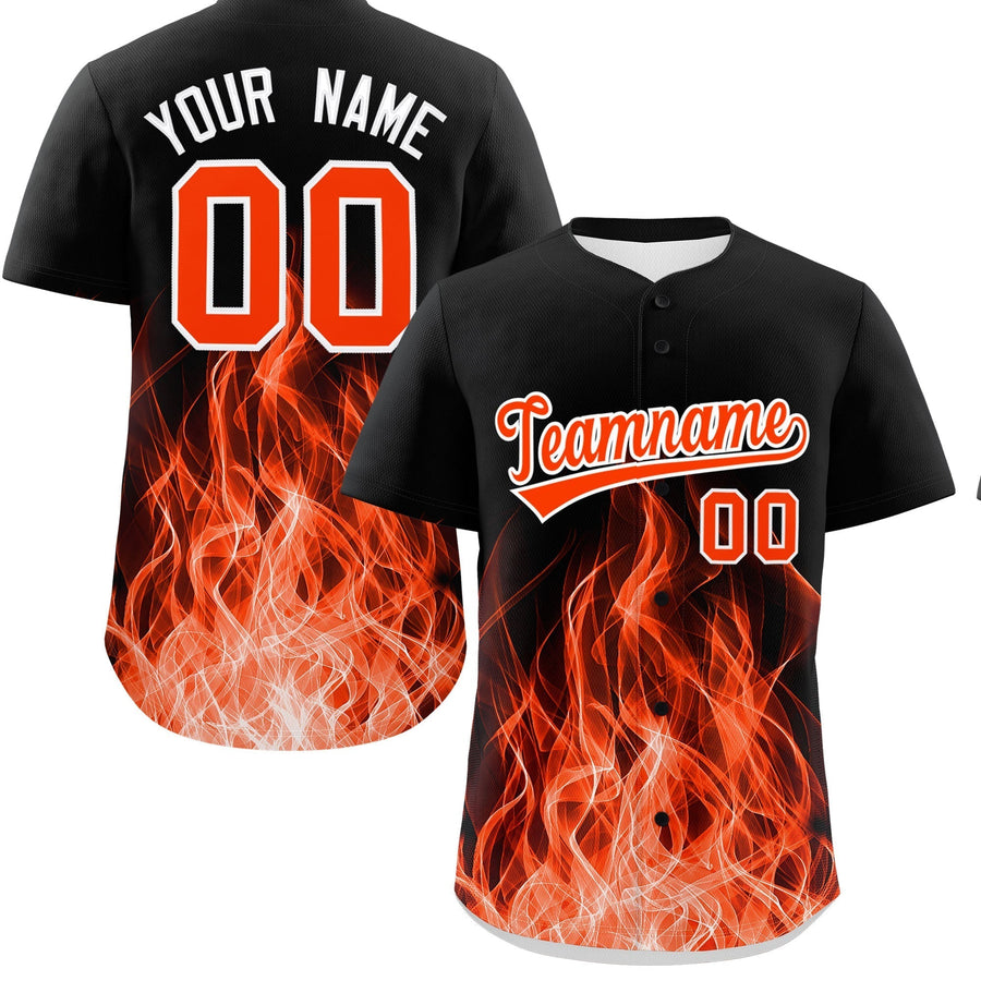 Custom Black Orange White Flame Graffiti Pattern Personalization Baseball Jersey | BuyFootballJersey