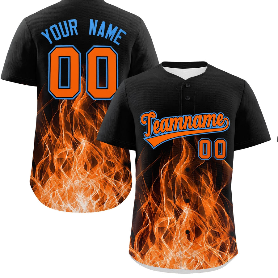Custom Black Orange Light Blue Flame Graffiti Pattern Personalization Baseball Jersey | BuyFootballJersey