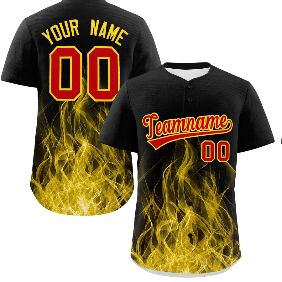Custom Black Red Gold Flame Graffiti Pattern Personalization Baseball Jersey | BuyFootballJersey