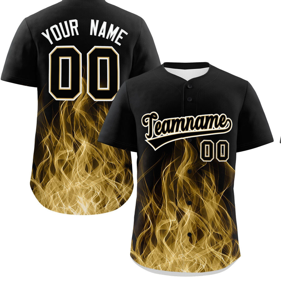 Custom Black Khaki White Flame Graffiti Pattern Personalization Baseball Jersey | BuyFootballJersey